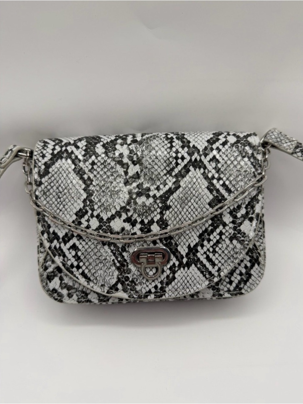 Urban Outfitters Snakeskin Crossbody Bag Small Black White Faux Leather Chain